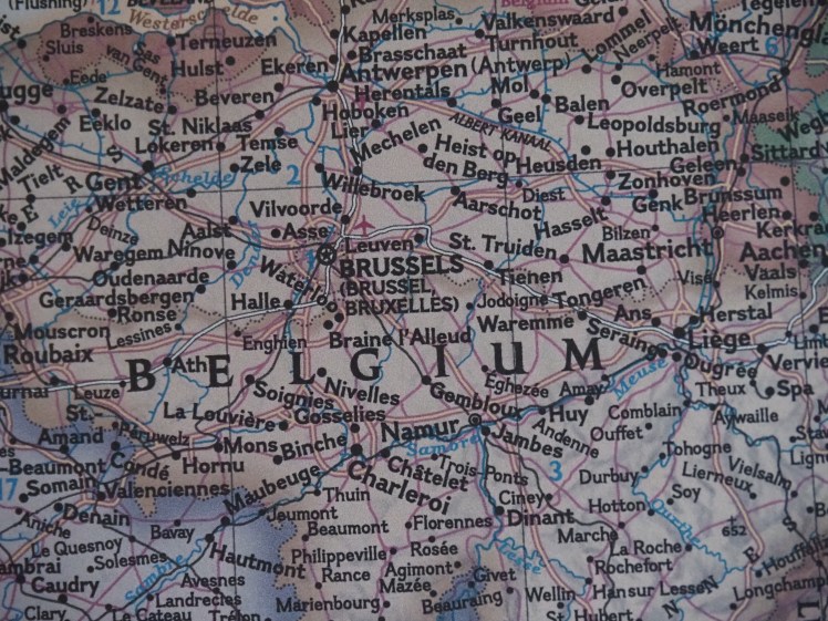 Maastricht, the river Meuse and surrounding territory. The German border is on the far right. 